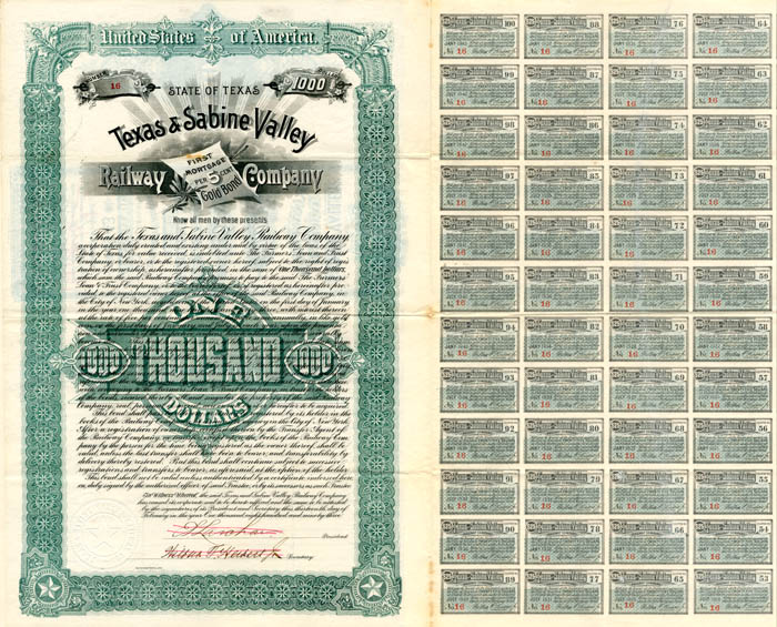 Texas and Sabine Valley Railway Co. - $1,000